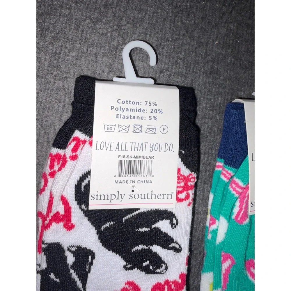 Simply Southern Preppy Sock Supply Co Mama Bear Bacon Eggs Crew Socks 2 Pair NEW
